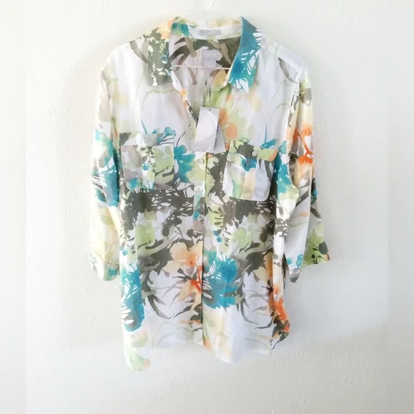 🆕 CHICO'S 100% Linen Paradise No Iron Tunic Blouse | XL (16) NWT - Picture 2 of 10